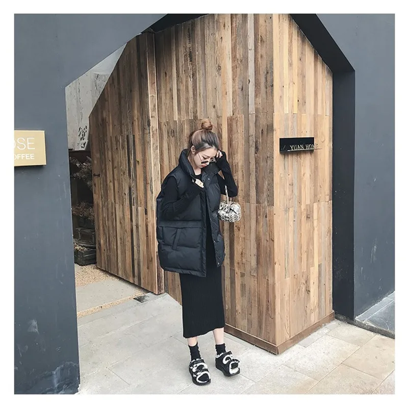 Зимний теплый жилет без рукавов длинное пальто для женщин свободная хлопковая