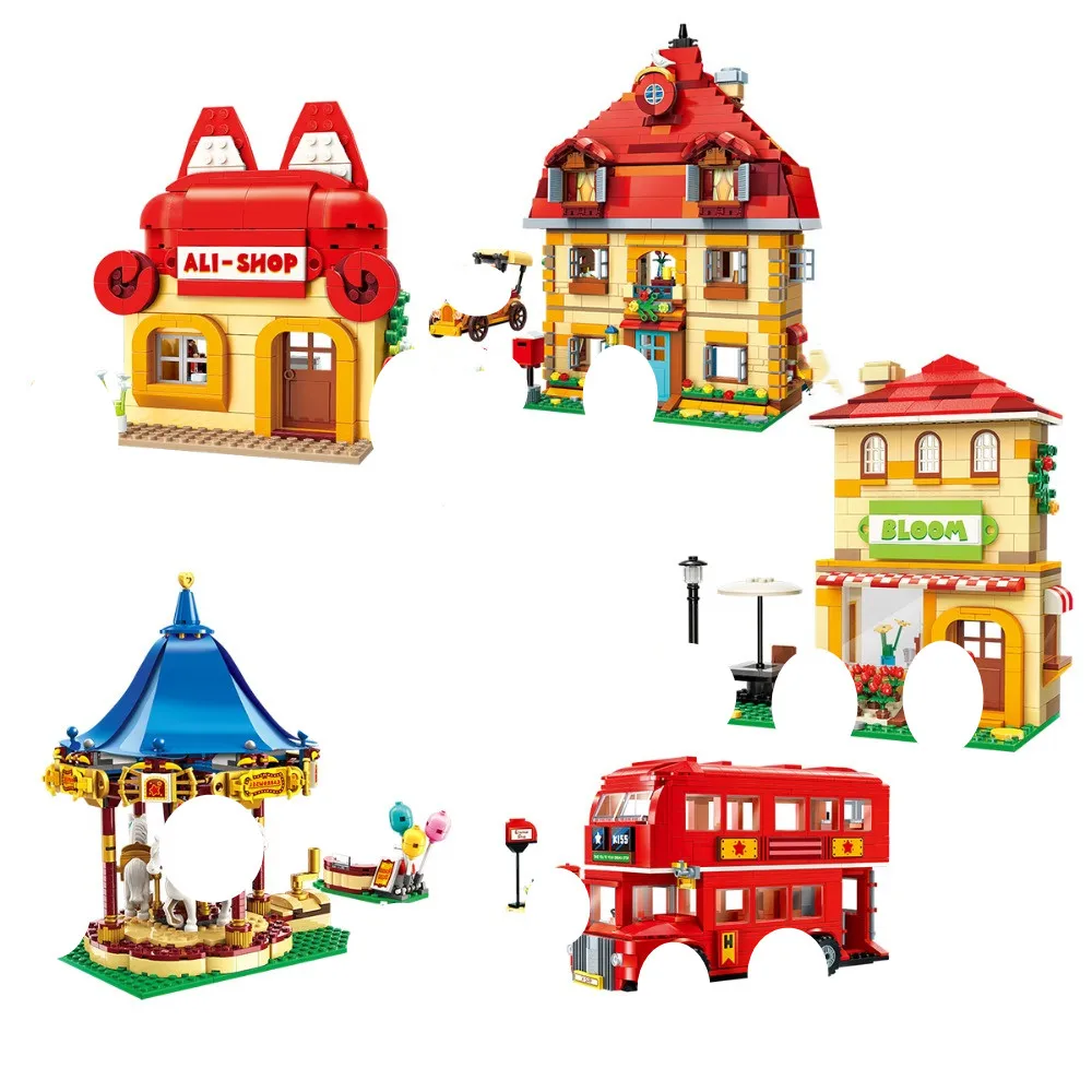 2019 просвечивающий Али карусель из мультфильма город совместимый Строительный