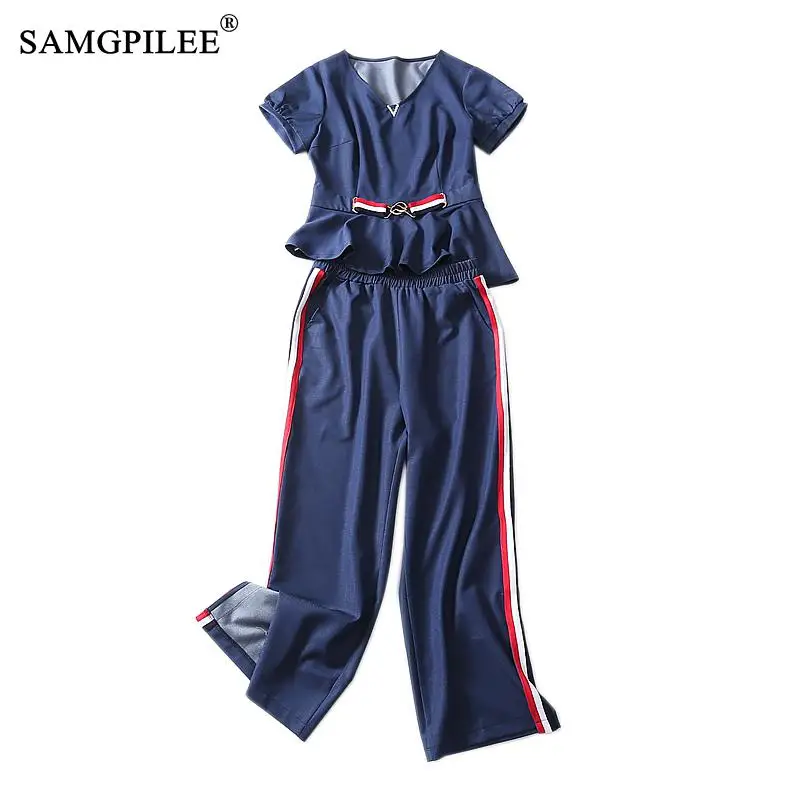 

Женский офисный комплект из двух предметов размера плюс, короткий комплект из 2 предметов с v-образным вырезом и эластичной талией, комплект...