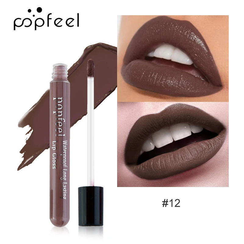 POPFEEL 12 Colors Matte Lip Gloss Long Lasting Lip Tint Sexy Pigment Lip Makeup Waterproof Lipgloss Nude Velvet Liquid Lipstick