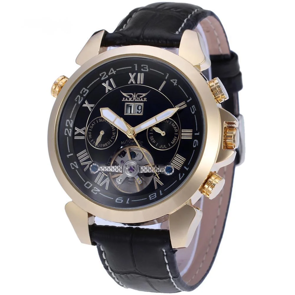 

W Fully Automatic Mechanical Watch Week Calendar Transparent Men's Belt Watch New Fashion Механические Часы