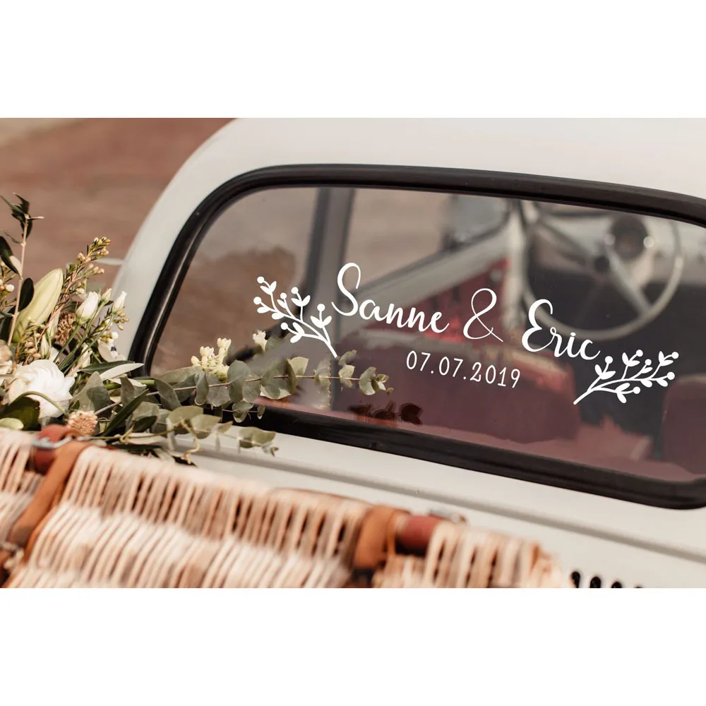 

Personalized Name Floral Date Car Sticker Vinyl Art Design Flower Personalized Name Wedding Decoration Bride Groom Names WL138