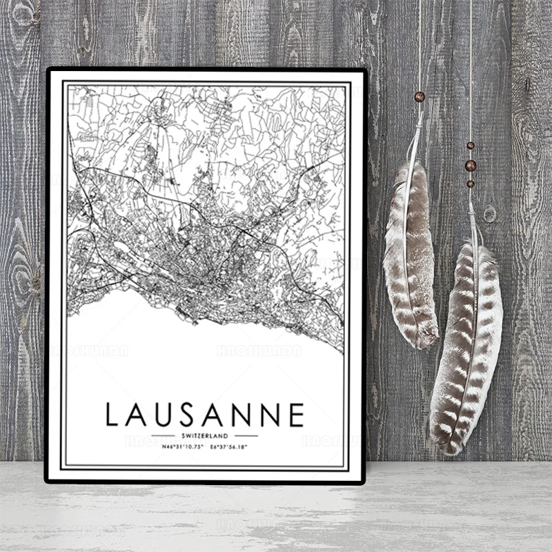Карточка Лозанны карточка города на заказ рисунок женской черно-белой стеной