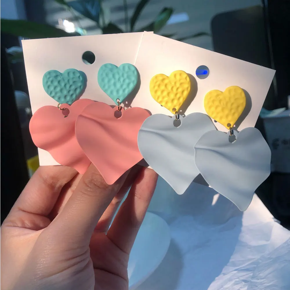 Серьги-капли с розовым сердцем Необычные модные синие карамельные цвета милые