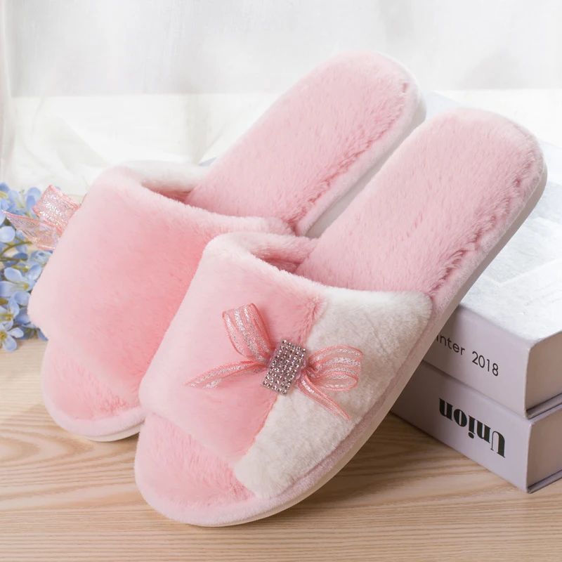 M & V/тапочки Женские зимние милые плюшевые однотонные хлопковые тапочки