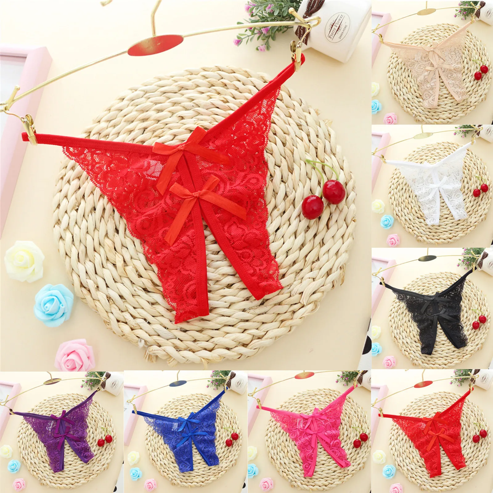 

Стринги, интимное бесшовное нижнее белье, женские тонкие сексуальные бандажные трусики, женские модные кружевные стринги с бантом, трусы