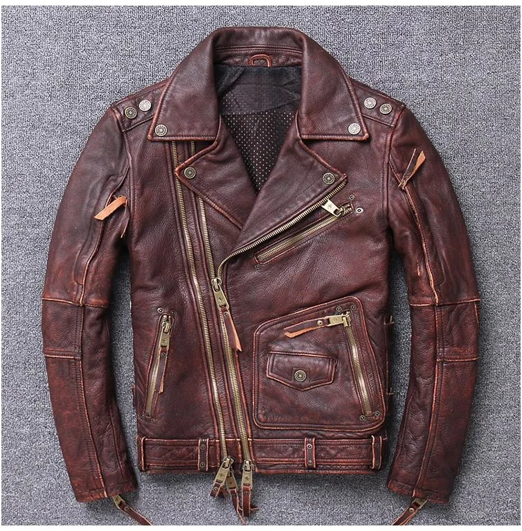 

YR!Free shipping.Heavy pro Motor biker genuine leather coat.Brand new men thick cowhide jacket.quality rider leather clothes