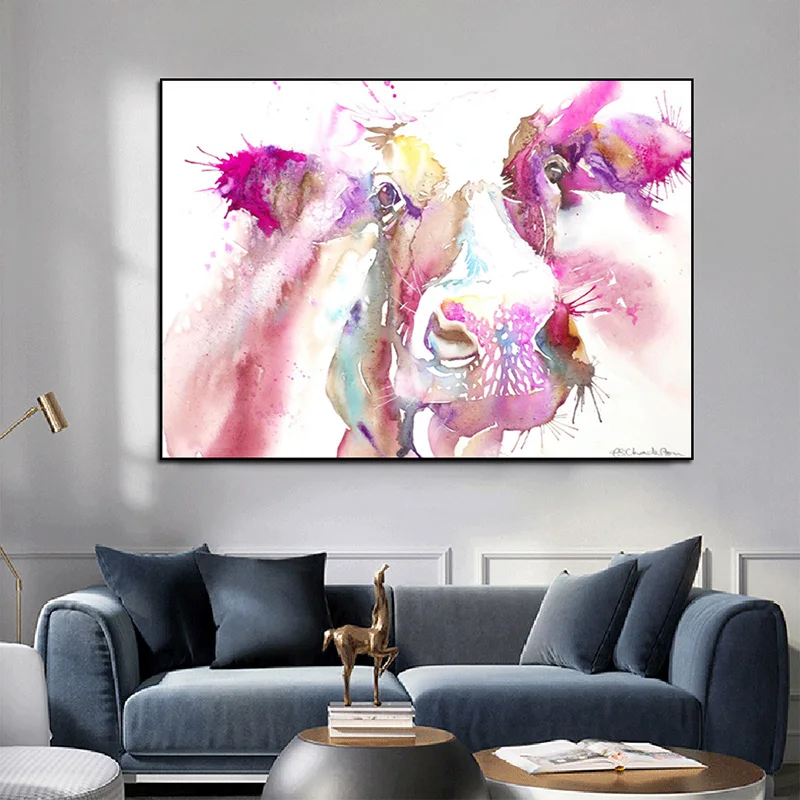 Современный скандинавский акварельный красный корова постеры с животными и