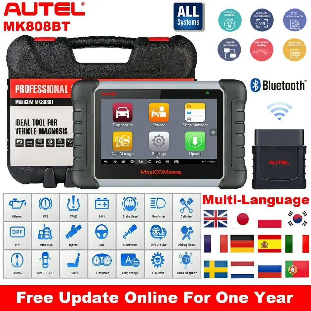 Autel MaxiCOM MK808BT диагностический сканер с полной диагностикой системы OBD2 EScaner TPMS