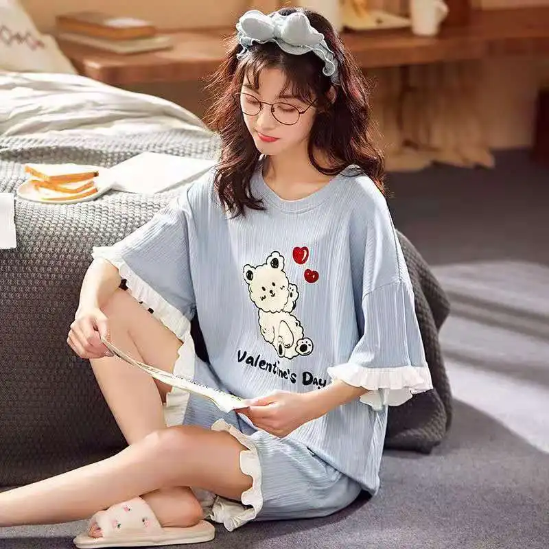 

Knitted cotton short-sleeved Pajamas, casual suit thin style pajamas