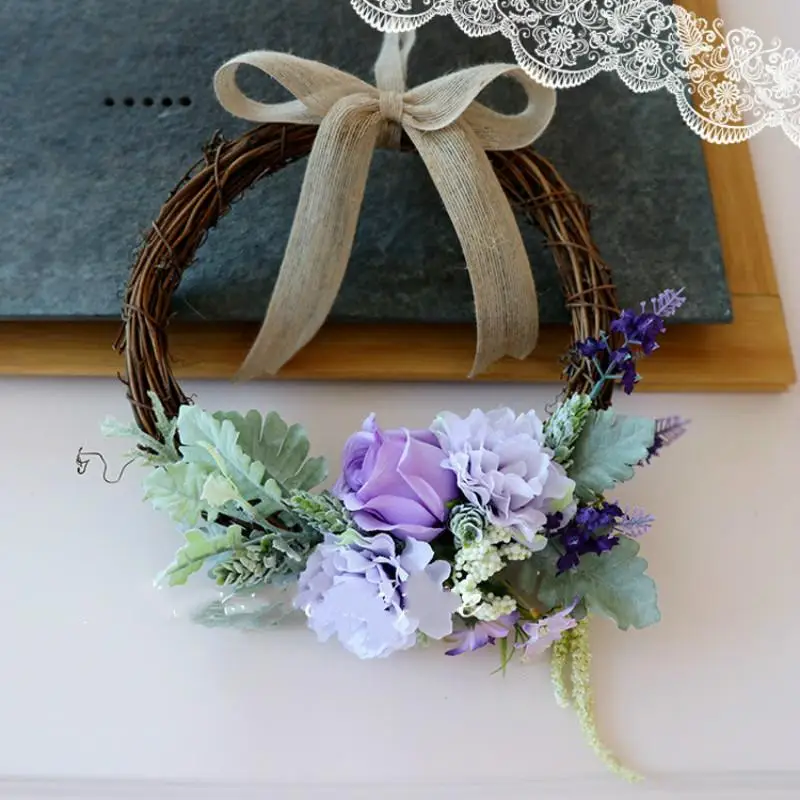

Искусственная гирлянда, цветок лаванды, венок для двери, подвесное украшение для окна вечерние, цветочный венок, Свадебный Декоративный Нов...