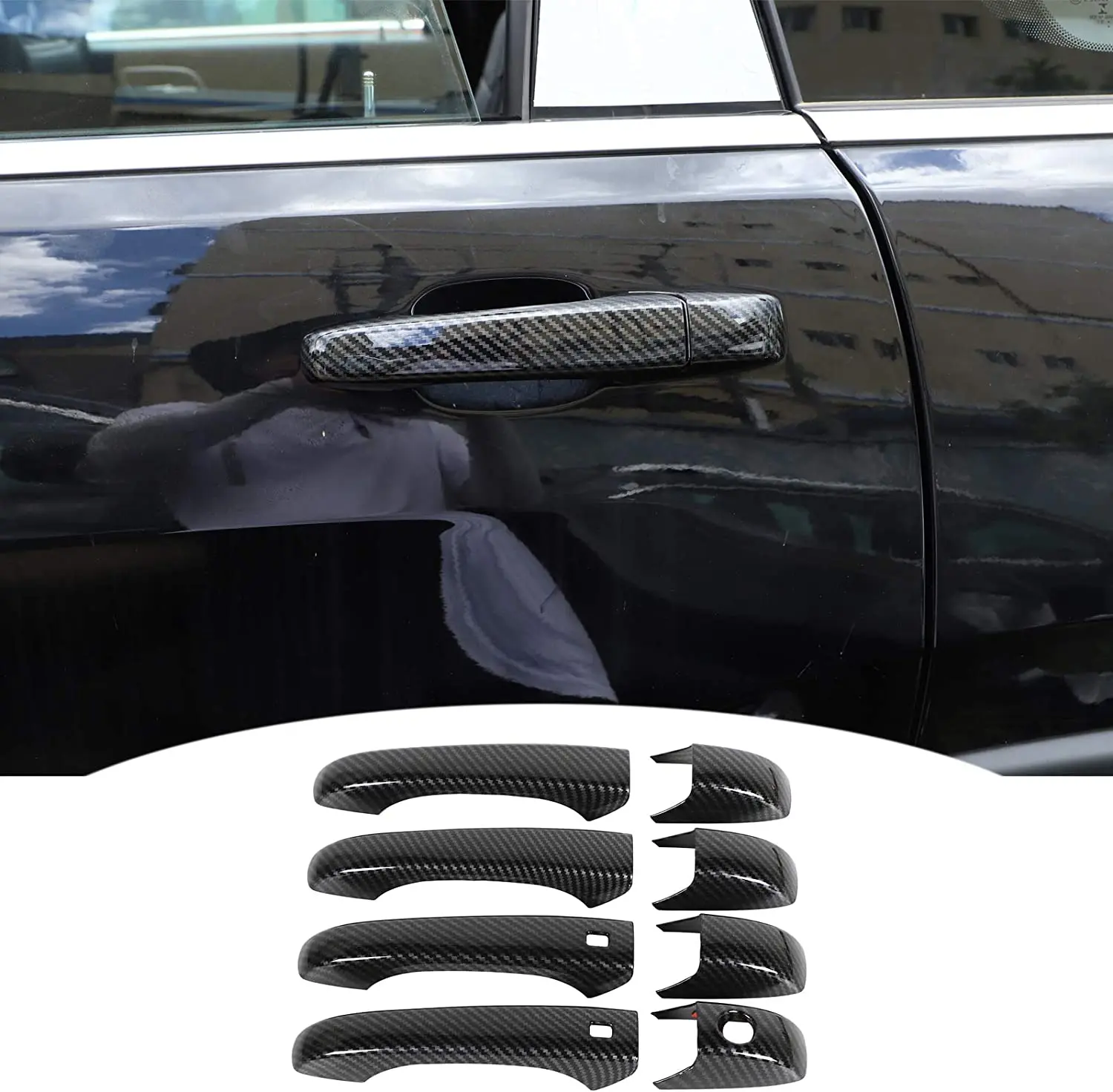 

Car Exterior Door Handle Cover Kit with Smart Key Holes Door Handle Stickers For Jeep Grand Cherokee For Dodge Durango 2011~2020