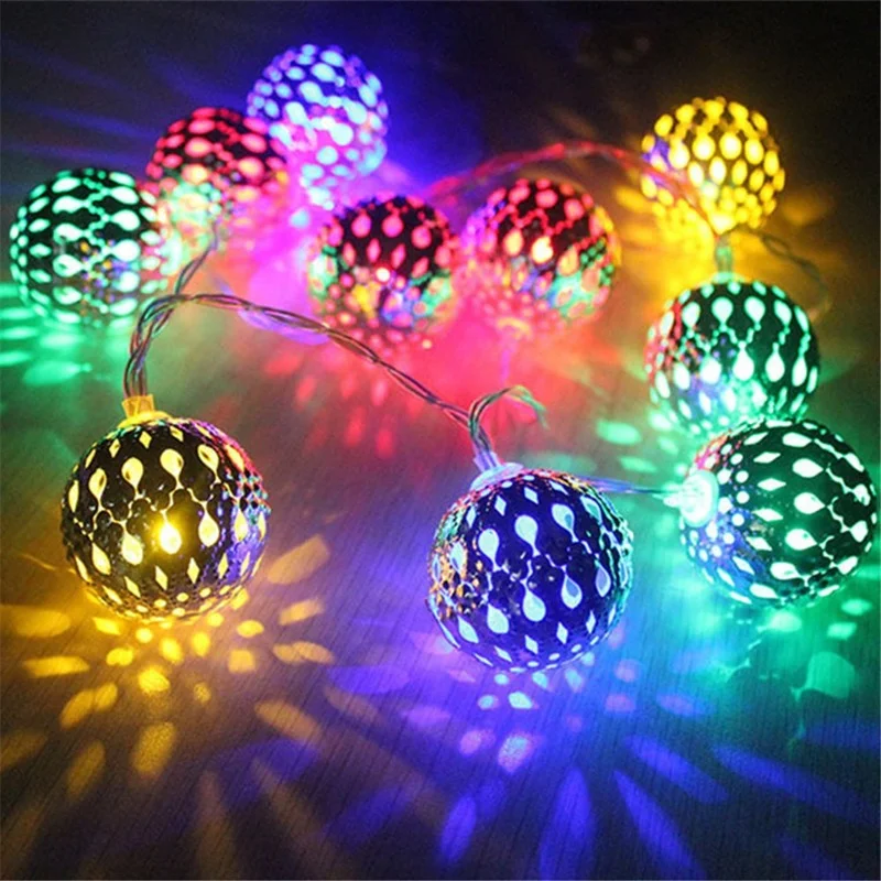 

Led Light String Battery USB Moroccan Hollow Metal Ball Fairy Lights Home Decor Christmas Tree Ornaments Stars String Light Gift