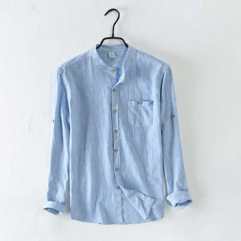 Рубашка мужская с воротником-стойкой льняная сорочка длинными рукавами