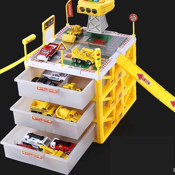 

Multi-Functional with Signal Tower Mini Car Parking Lot Drawer Kids Toys Storage Box Case Novelty Gifts Children,Yellow