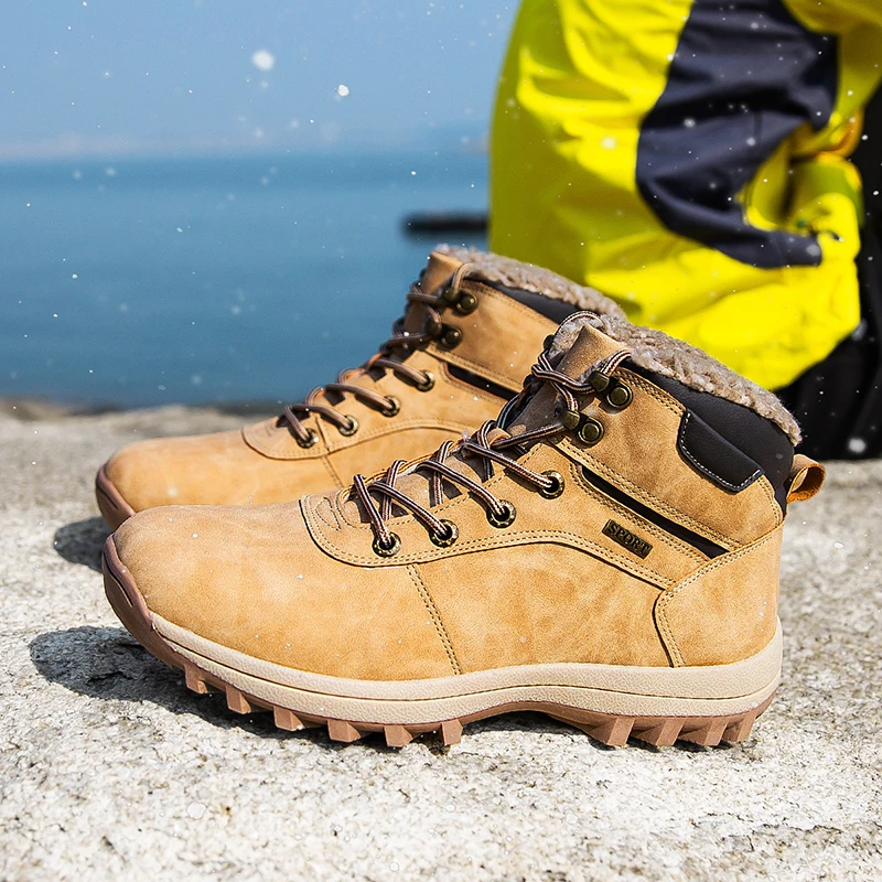 

Men's Leather High-Top Shoes Winter Plus Fleece Martin Boots Outdoor Keep Warm Snow Boots Comfortable Casual Cotton Shoes