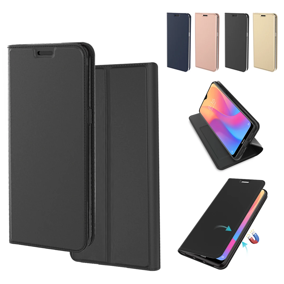 Чехол для Xiaomi Redmi 8A, Роскошный чехол из искусственной кожи с магнитной застежкой и подставкой для Xiaomi Redmi Note 8 8 Pro, чехол со слотом для карт