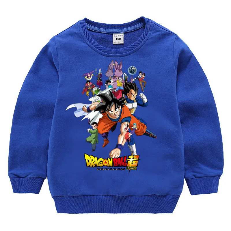 T102A-blue Детские хлопковые толстовки с капюшоном с принтом «Dragon Ball Z super son goku», хлопковый пуловер для девочек, топы для маленьких мальчиков, осенняя одежда - Цвет: T102A-blue