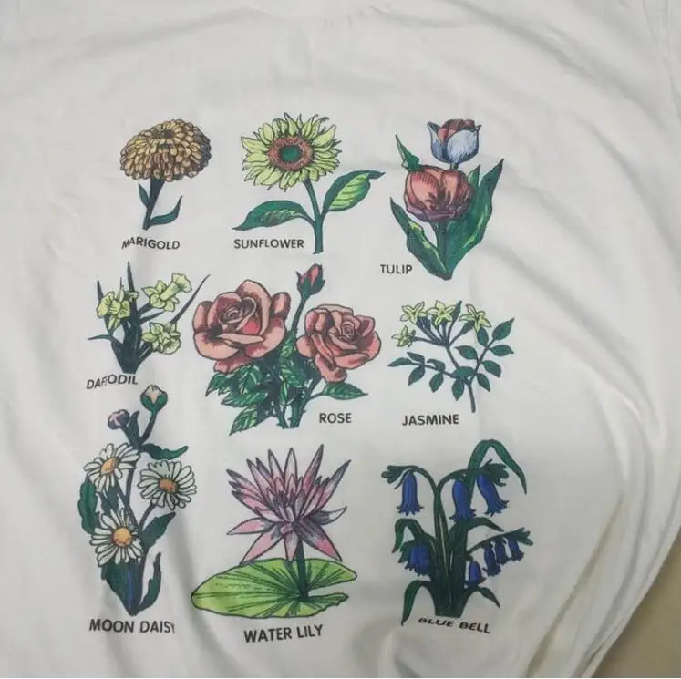 С принтом в виде подсолнухов женские футболка 90s эстетическое Харадзюку уличная