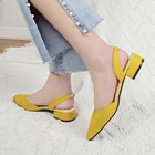 Женские босоножки LLOGAI, желтые туфли-лодочки с острым носком, на квадратном каблуке, на низком каблуке, Повседневная Уличная пляжная обувь, 2021