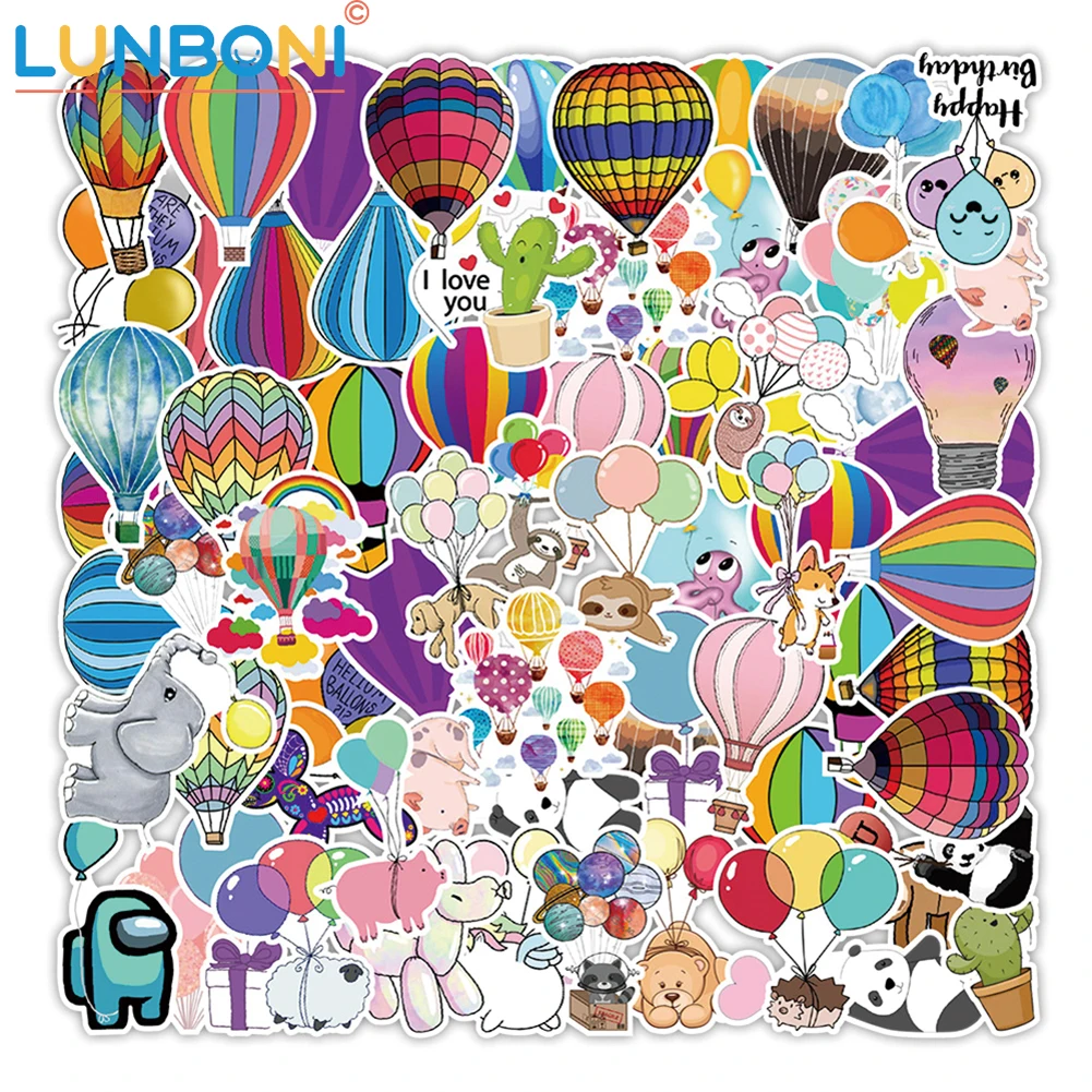 

50Pcs Mixed Hot Air Balloon Pattern PVC Stickers Cute Skateboar Fridge Guitar Laptop DY Waterproof Sticker Gift For Kid ZH