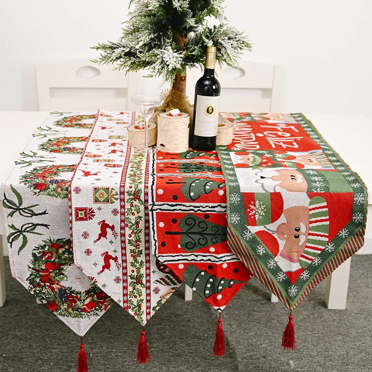 

2021 New Year Christmas Tablecloth Elk Snowman Table runner Christmas Ornament Navidad Decoration