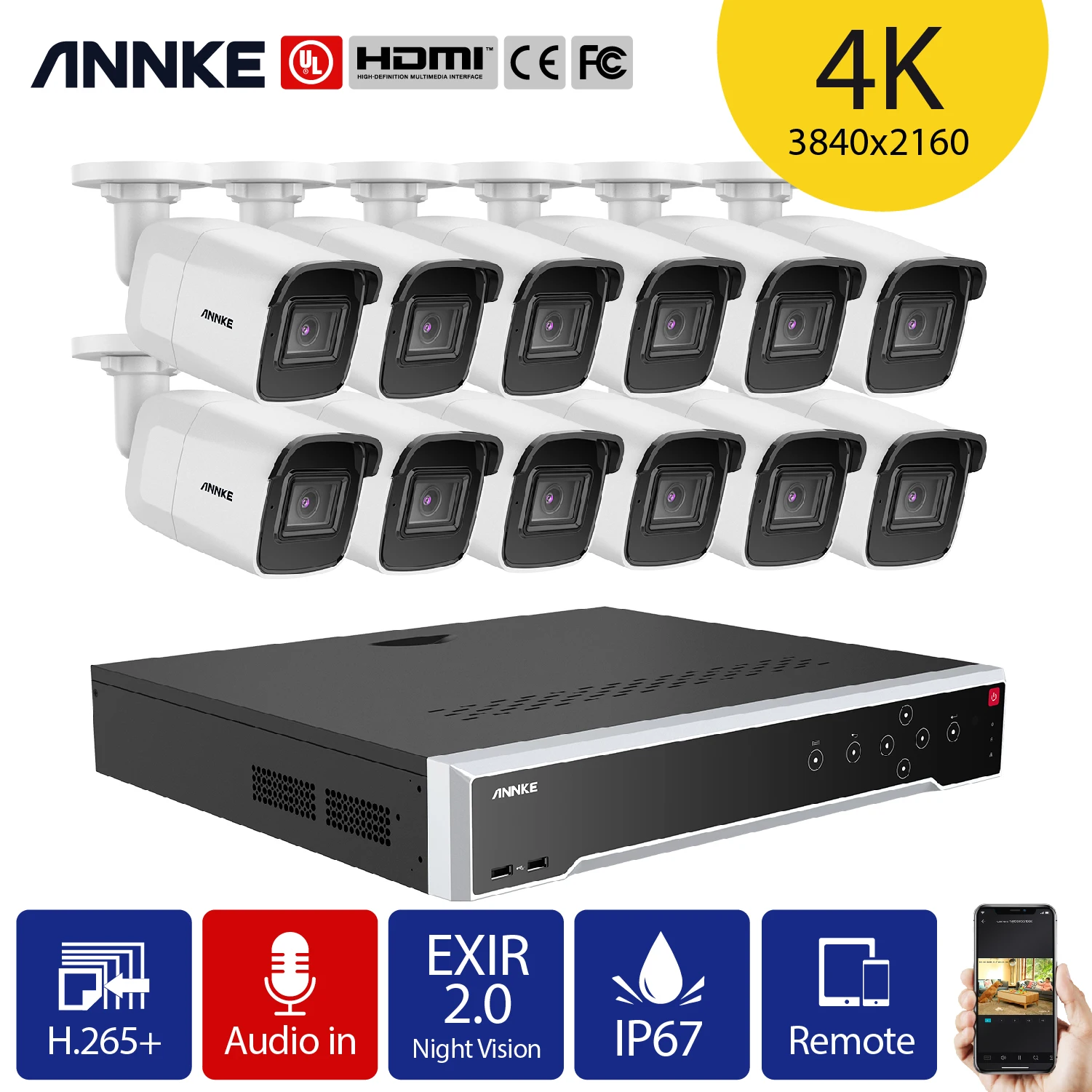 

Система видеонаблюдения ANNKE, 4K Ultra HD, POE, 12 Мп, H.265 + 16 каналов