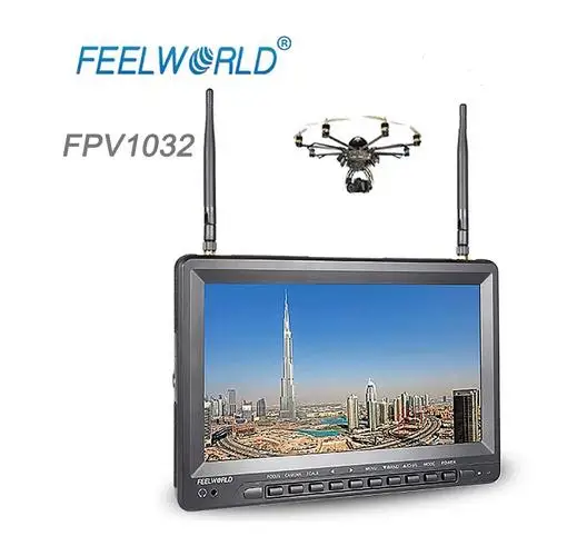 

Feelworld 10.1 Inch IPS 1024x600 FPV Monitor for GoPro with Built-in Battery Dual 5.8G 32CH Diversity Receiver FPV1032