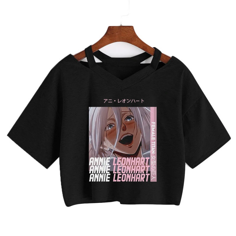 Футболка женская с японским героем атаки на титанов кроп-топ в стиле панк