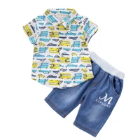 summer baby outing costume clothes suit children boys cartoon car shirt shorts 2pcssets toddler casual clothing kids tracksuits