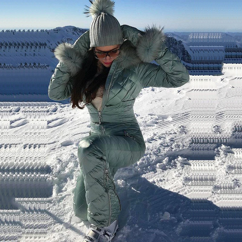 Зимние меховые однотонные комбинезоны с капюшоном Женская парка подкладкой