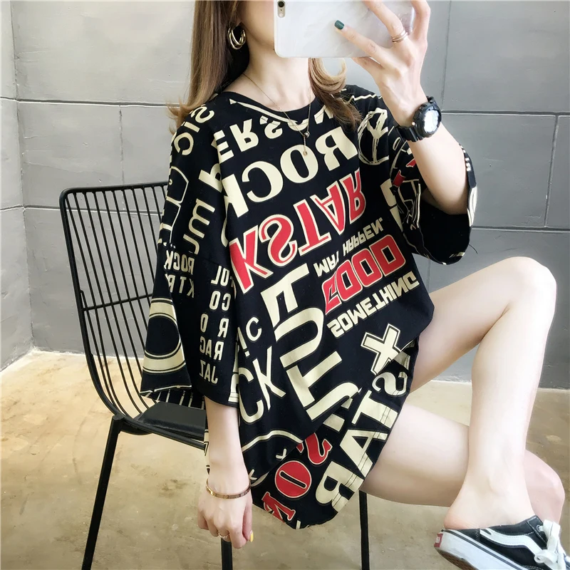 

Женская футболка в стиле Харадзюку, свободная футболка, Корейская версия, длинная одежда, Топ для женщин
