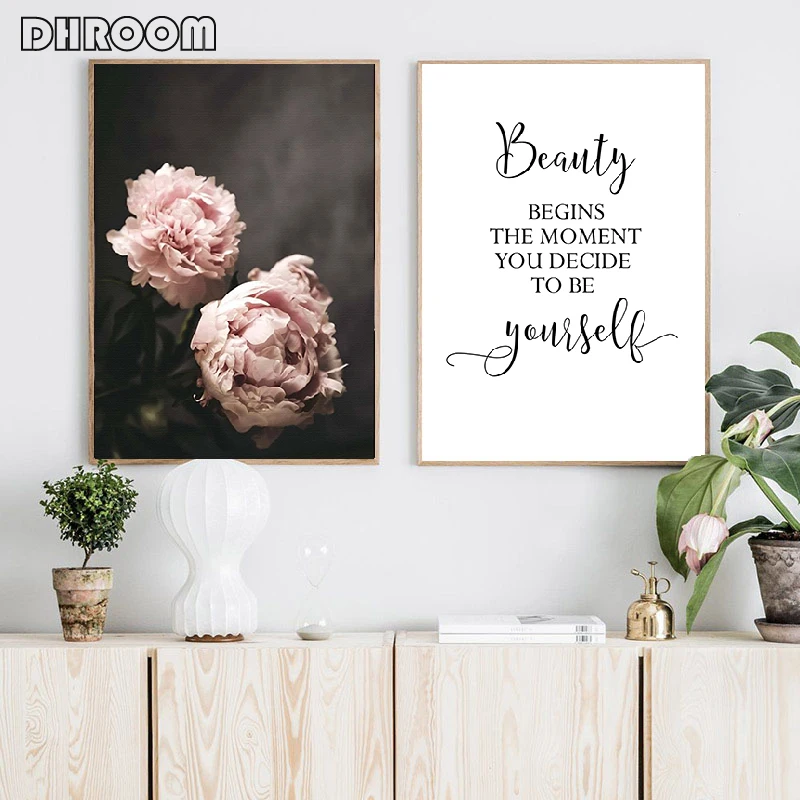 Flowers Canvas Art Poster Nordic Style Pink Peonies Decorative Print Wall Painting Scandinavian Decoration Picture Home Decor