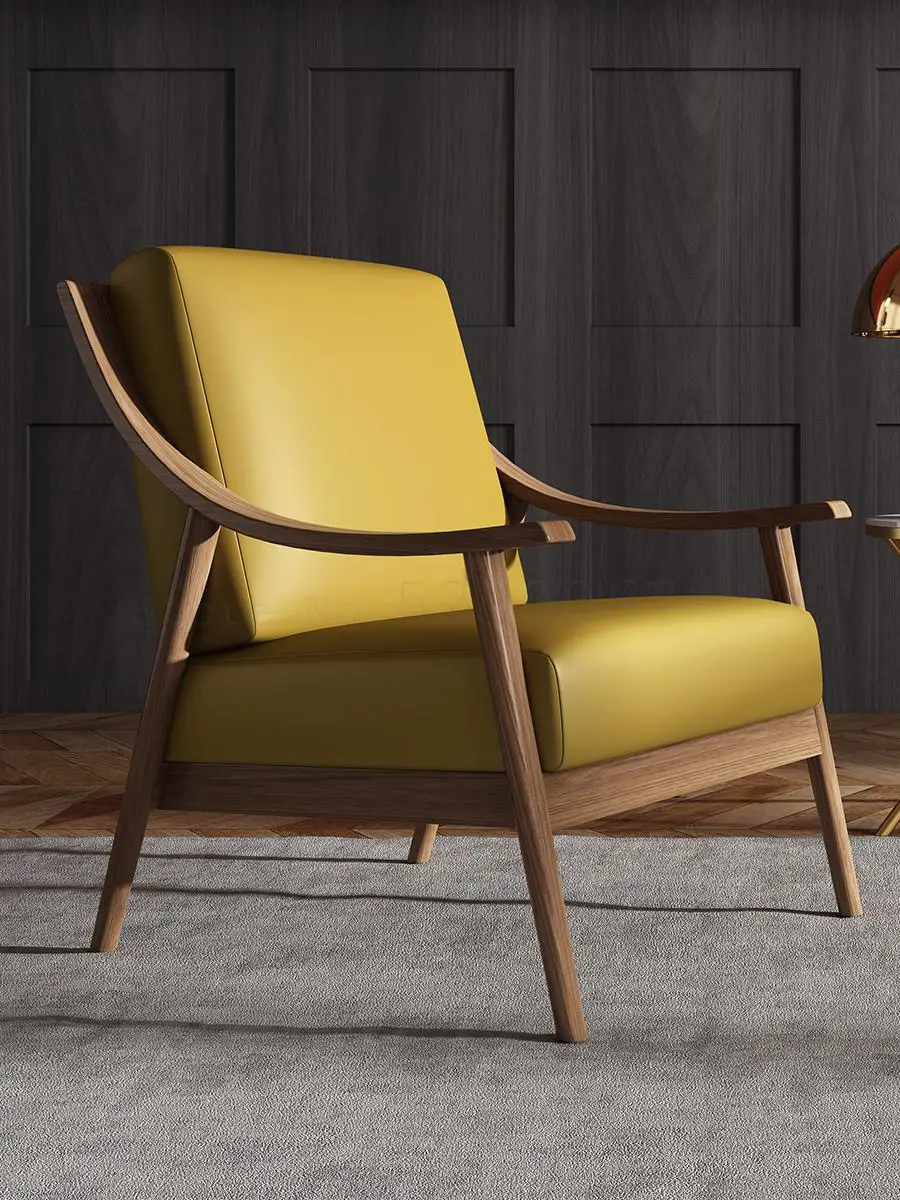 Деревянный Одноместный Диван-стул простой современный кожаный стул для отдыха