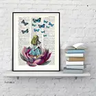 Алиса в стране чудес ищет синюю бабочку винтажный словарь художественные плакаты и принты Современный домашний декор холст картина