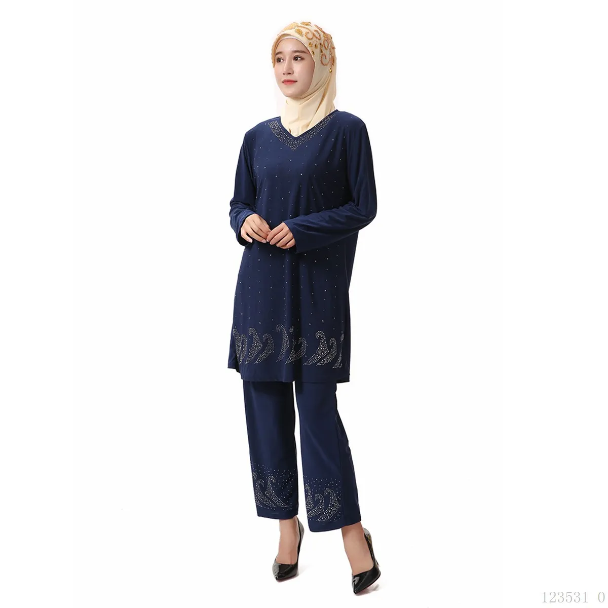 

WEPBEL Muslim Women Clothes Set 2pcs Clothing Suit Crystal Cotton Islamic Women's Clothes Muslim Arab Two-Piece Set