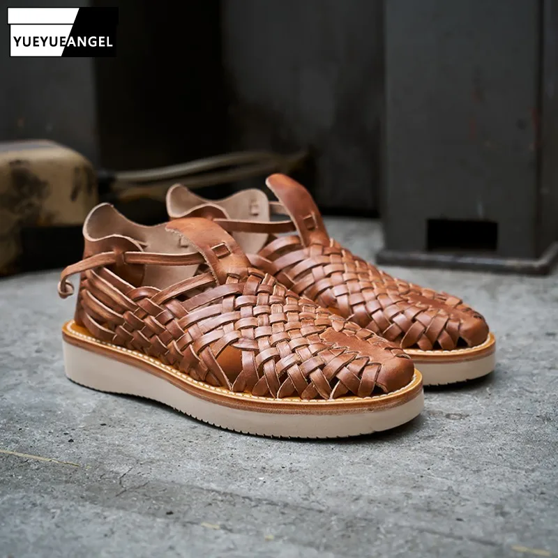 Сандалии мужские из натуральной воловьей кожи винтажные босоножки с толстой