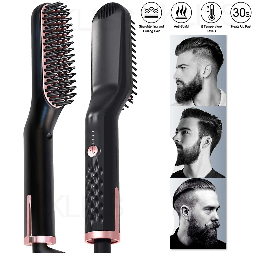 

Hair Straightening Irons Beard Grooming Kit Boy Multifunctional Men Beard Straightener Styling Professional Brush Hair Hot Comb