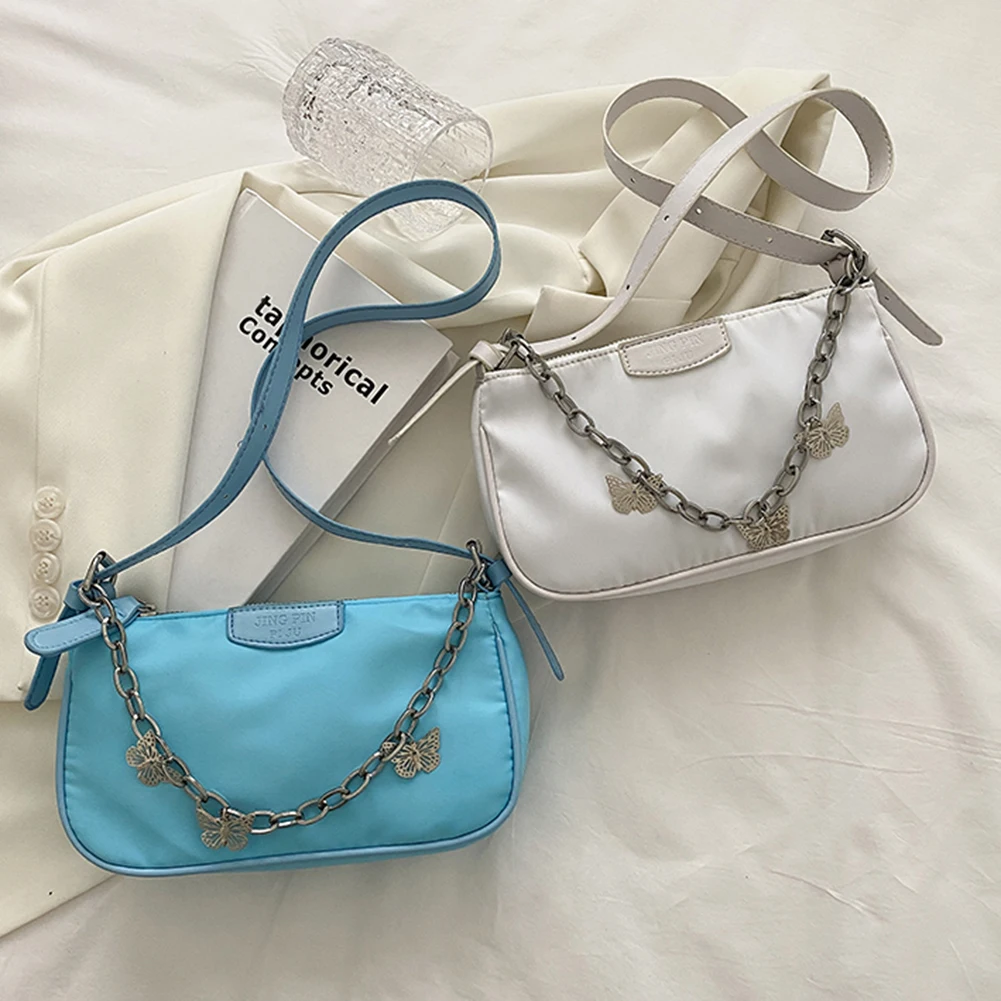 

Модные женские сумки на плечо с цепочкой-бабочкой, повседневные маленькие сумки из ткани Оксфорд, Женские Простые однотонные сумки на плечо