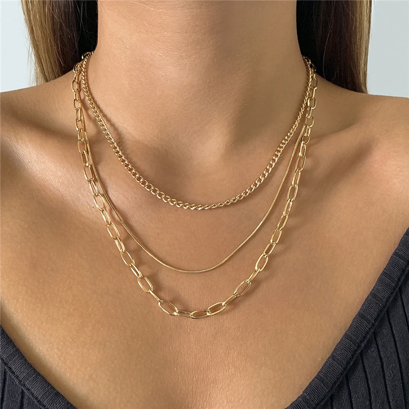 

Ailodo Hiphop Punk Necklace For Women Gold Silver Color Multilayer Party Wedding Statement Necklace Collier Femme Jewelry Gift