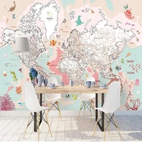 photo wallpaper nordic hand painted pink animal map mural wall cloth study children boy bedroom backdrop wall covering wallpaper