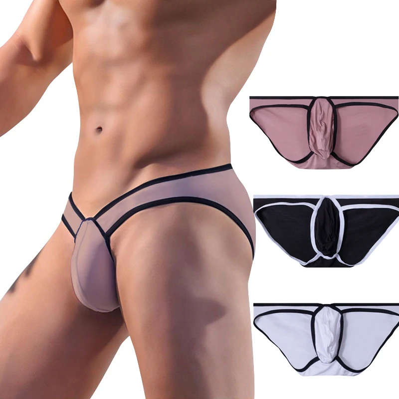 Стринги-бикини мужские с карманом для пениса, пикантные Трусы-танга, мужское нижнее белье для геев, брифы