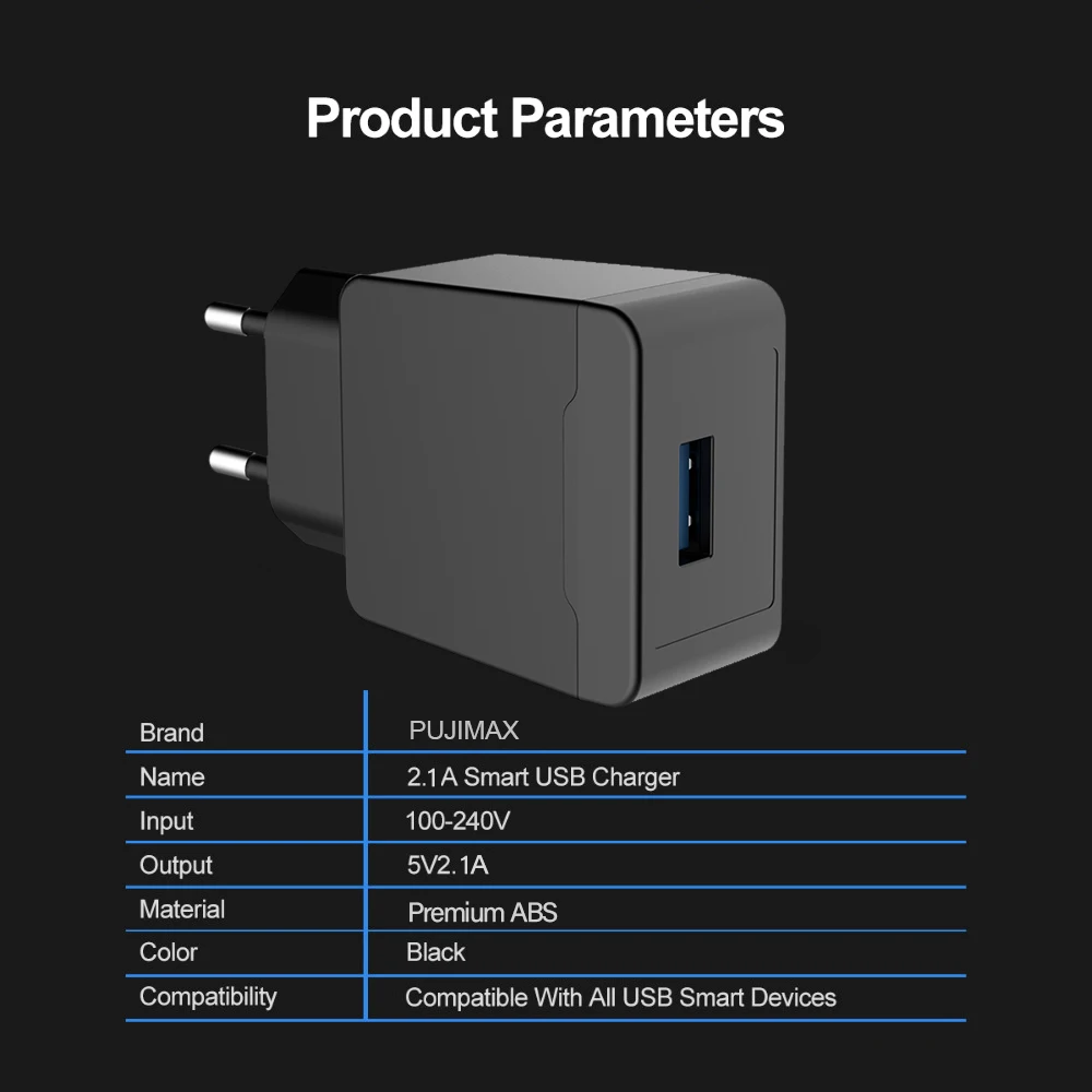 Usb-зарядное устройство PUJIMAX с кабелем 1 м для iPhone 5V 2.1A USB настенное/дорожное