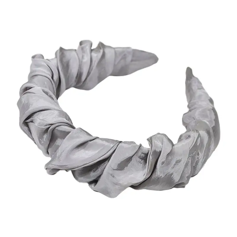 

Fresh Style Women Wide Headband Shiny Solid Candy Color Wrinkled Party Hair Hoop