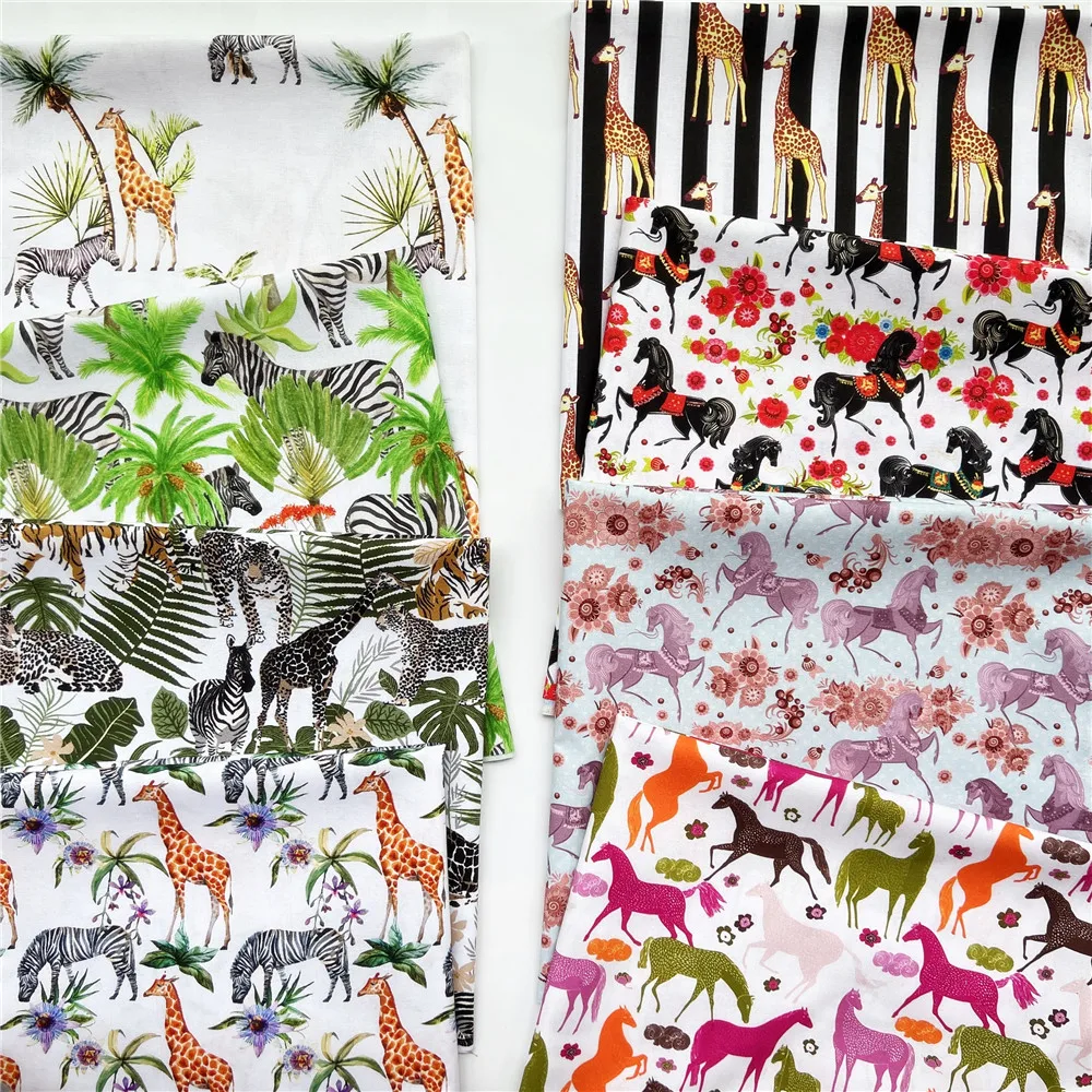Wide110 см мультяшное животное жираф Зебра лошадь печатная хлопчатобумажная ткань
