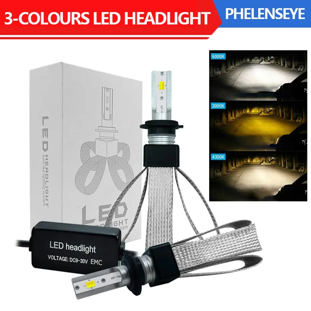 Три Цвет T9 Cветодиодные лампы для авто фары led лампа ходовые огни лед диодные лампы для авто светодиодный фар автомобиля луковицы 80 Вт 6000 К 9600LM H1 H4 H7 H11 9005 9006 Авто Туман передние фары