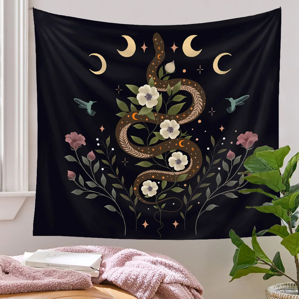 

Psychedelic Moon Phase Tapestry Bohemian Tapestry Wall Hanging Home Decor Hippie Room Decor Snake Flower Dorm Room Witchcraft