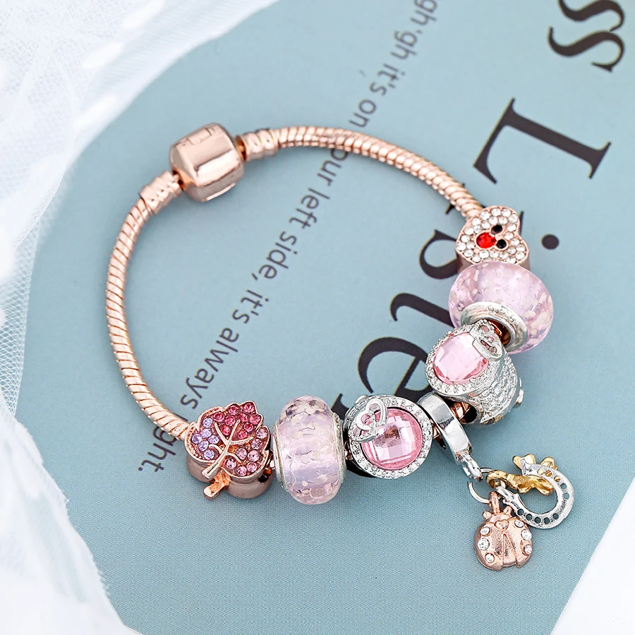 Браслеты Seialoy из розового золота с подвесками в виде листьев кристаллами для