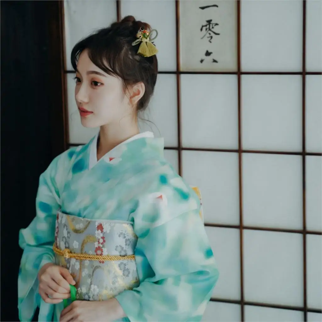 Женское кимоно в японском стиле SELLWORLDER длинное платье с принтом виде листьев