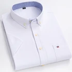 Мужская Повседневная рубашка из ткани Оксфорд, Классическая рубашка из 100% хлопка в клеткув полоску, с короткими рукавами и одним накладным карманом, на лето